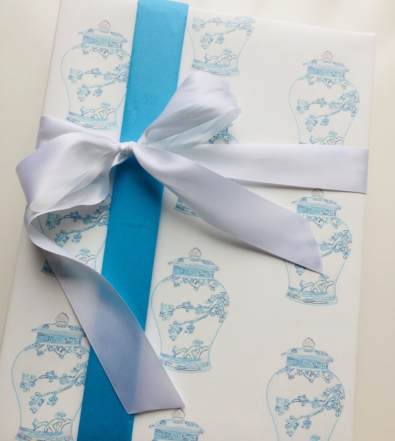 Ginger Jar Wrapping Paper Roll Gift Wrap Blue and White Paper Etsy
