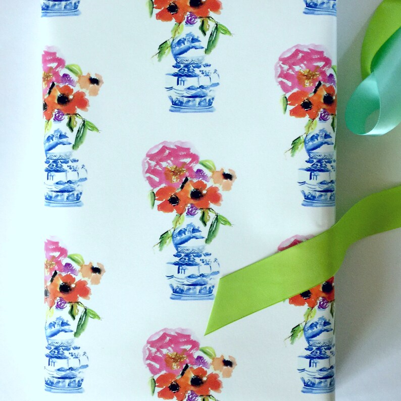 Ginger Jar Wrapping Paper Gift Wrap Paper Roll Blue and White Etsy