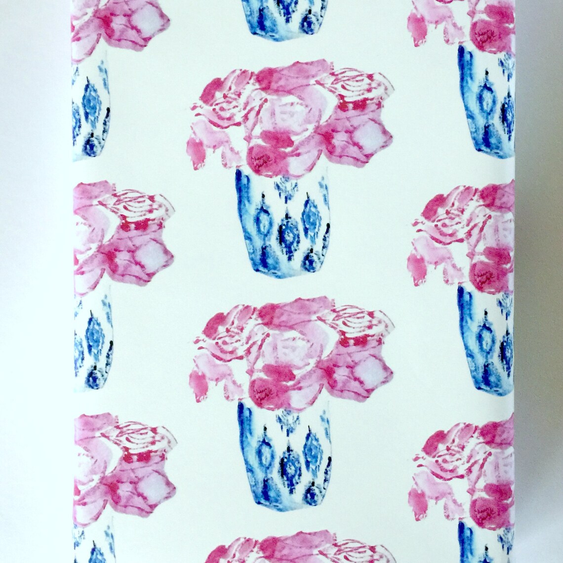 Wrapping Paper Floral Gift Wrap Blue and White Paper Ikat Etsy