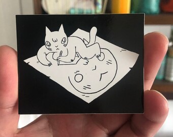 Cat Drawing Cat Vinyl Sticker by Deth P. Sun