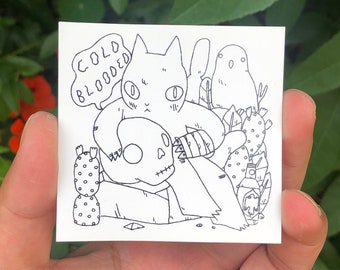 Cold Blooded Cat with Skull Vinyl Sticker by Deth P. Sun