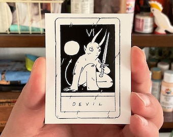 The Devil Tarot Card Vinyl Sticker by Deth P. Sun