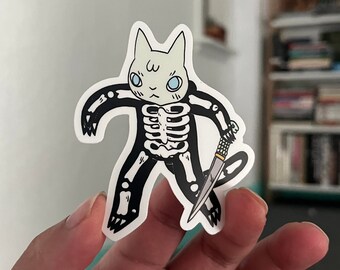 Cat in Skeleton Suit Vinyl Sticker