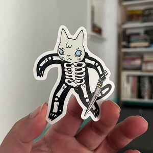 Cat in Skeleton Suit Vinyl Sticker