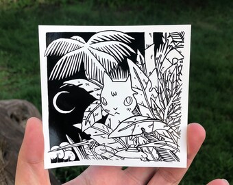 Cat in Jungle Vinyl Sticker by Deth P. Sun