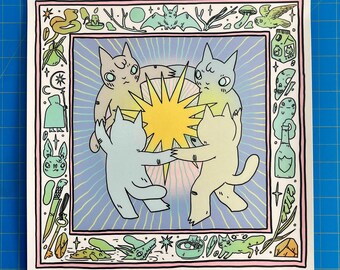 Cats Dancing Around Star Poster/Print
