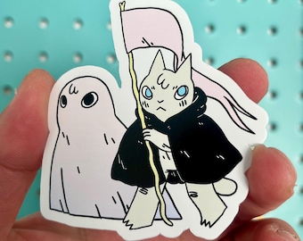 Cat with Banner and Ghost Vinyl Sticker