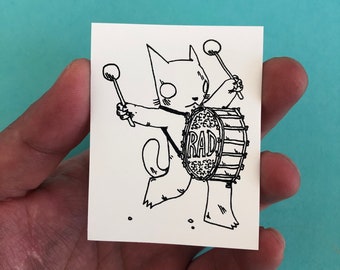 Rad Drummer Cat Vinyl Sticker by Deth P. Sun