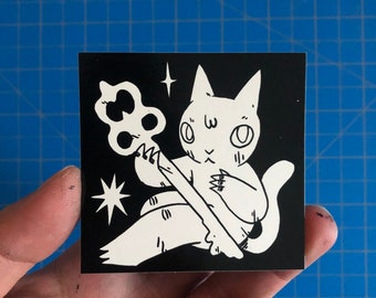 Cat with Key Vinyl Sticker by Deth P. Sun