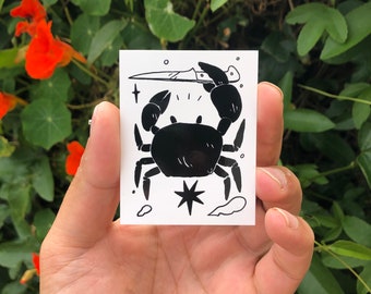 Crab with Knife Vinyl Sticker by Deth P. Sun