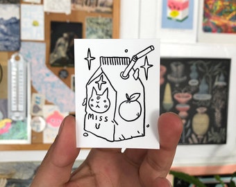 Miss U Cat Milk Carton Vinyl Sticker by Deth P. Sun