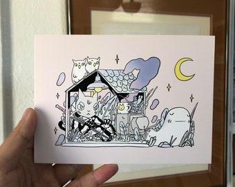 Angry House Cat Postcard Print by Deth P. Sun