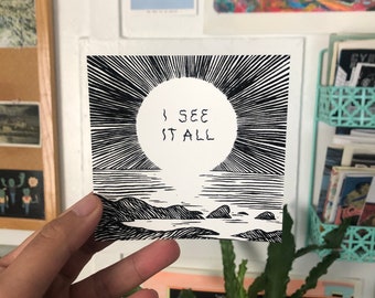 I See It All Sunset Vinyl Sticker by Deth P. Sun