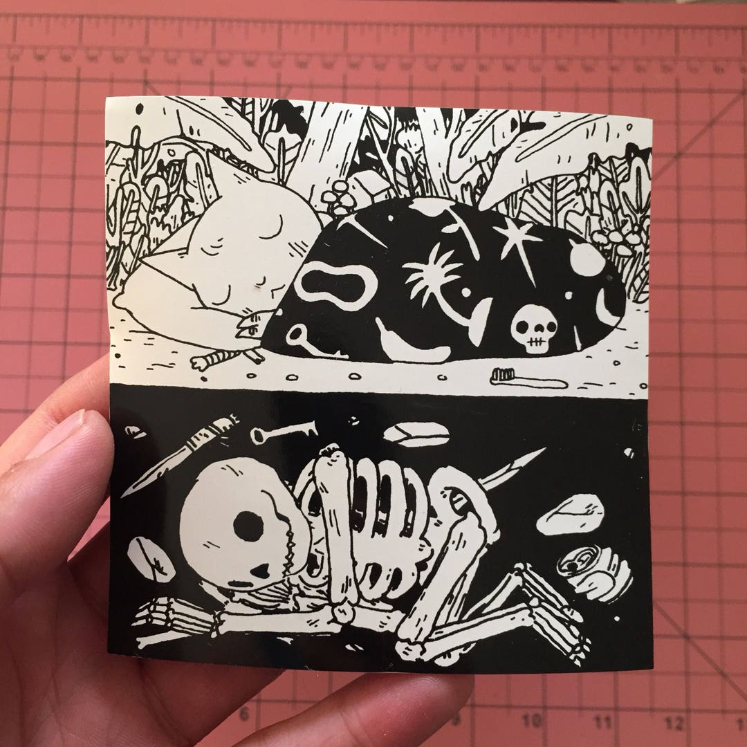 Skeleton Sleep Sticker Cat With Skeleton Sleeping Vinyl Sticker by Deth P. Sun - Etsy
