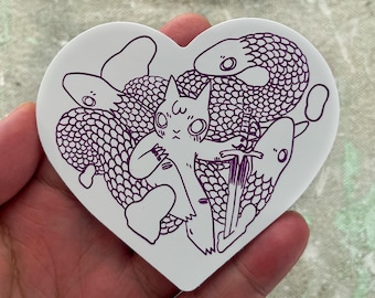 Heart Shaped Cat with Snakes Vinyl Sticker Artwork by Deth P. Sun