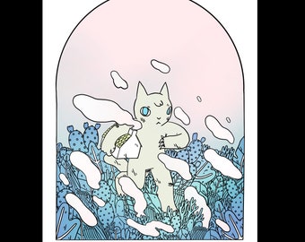 Cat Carrying House Poster/Print