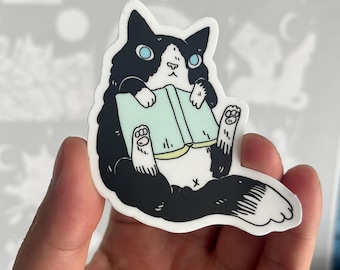 Cat Reading Book Vinyl Sticker