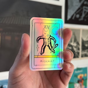 Mischief Cat Tarot Card Holographic Sticker
