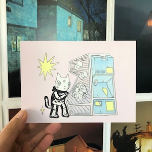 Gato jugando Arcade Postcard Print - Gato con Videojuego