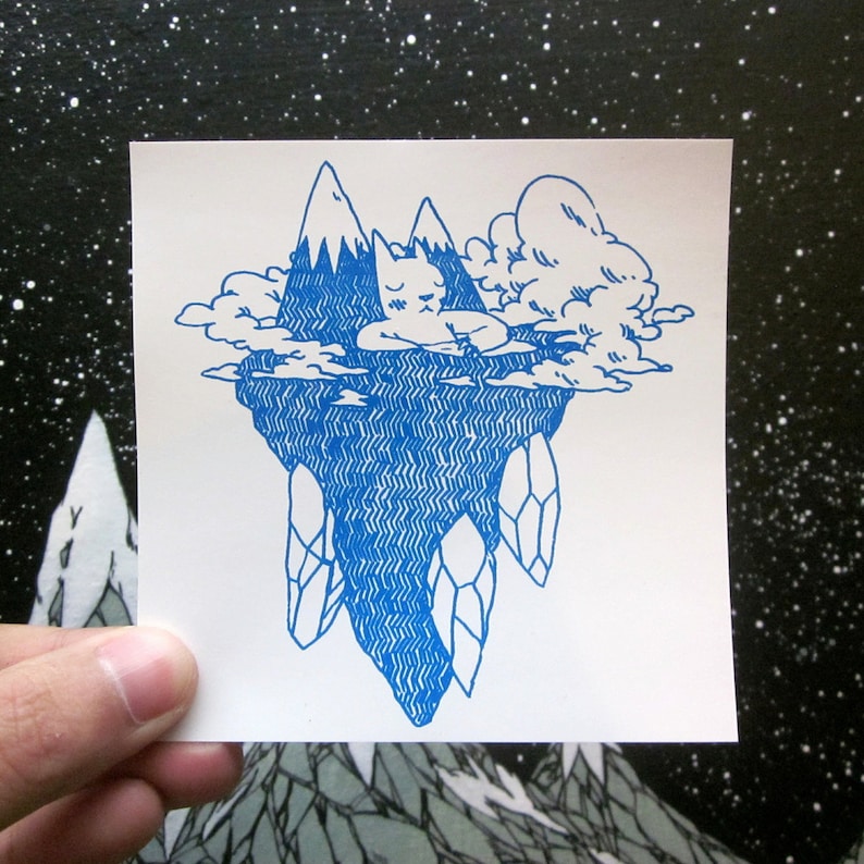 Floating Island Cat Vinyl Sticker by Deth P. Sun image 1