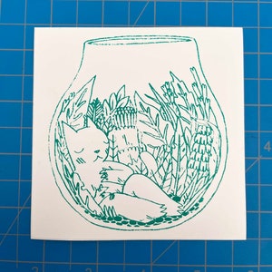 Cat in Terrarium Vinyl Sticker by Deth P. Sun image 3