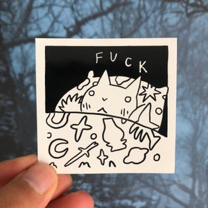 Cussing Cat Sleeper Vinyl Sticker by Deth P. Sun