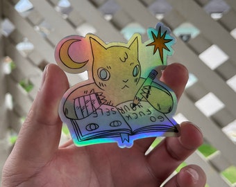 Cat Writing GFYS in Book Holographic Sticker