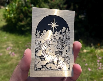 Cat with Snakes Screen printed Black on Gold Foil Sticker by Deth P. Sun