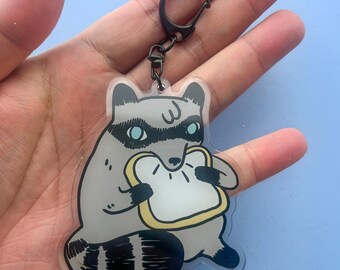 Raccoon Eating Toast Keychain