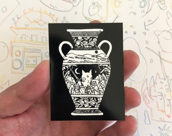 Vase Cat with Sword Vinyl Sticker by Deth P. Sun