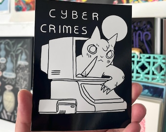 Cyber Crimes Cat Vinyl Bumper Sticker