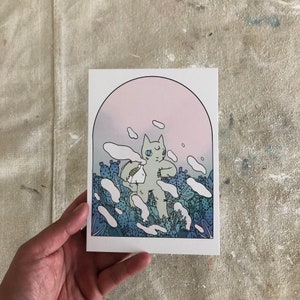 Impression de carte postale chat portant une petite maison par Deth P. Sun