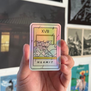 Hermit Cat Tarot Card Holographic Sticker