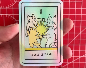 Dancing Cats The Star Tarot Card Holographic Sticker