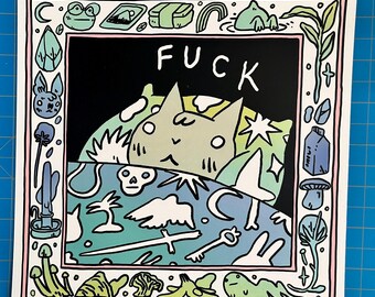 Cussing Cat in Bed Poster/Print