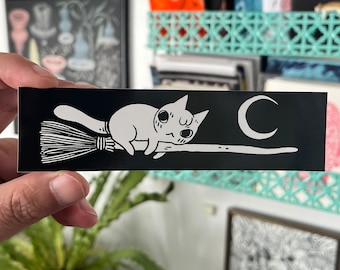 Cat Riding Broom Sticker by Deth P. Sun