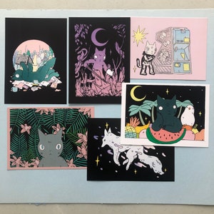 Deth P. Sun Postkarten Set 1 - Katze Kunst/Illustration/Zeichnung