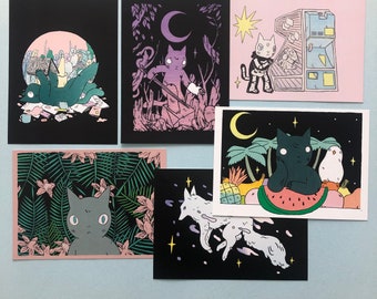 Deth P. Sun Postcard Set 1 - Cat Art/Illustrazione/Disegno