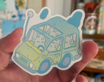 Carpool Road Trip Cats Vinyl Sticker