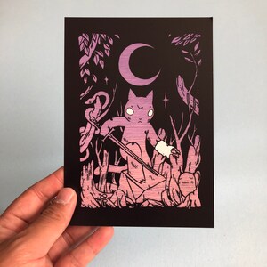 Carte postale imprimée chat avec épée aventurier par Deth P. Sun