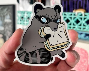 Raccoon Eating Sandwich Vinyl Sticker