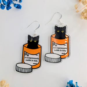 Fun Cat Earrings | Cat Mom Gift | Novelty Earrings | Fun Earrings | Funny Charm Earrings | Silver Plated  Hooks