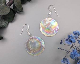 Real Seashell Iridescent Earrings, Mother of Pearl Boho Ocean Inspired Dangle Jewellery