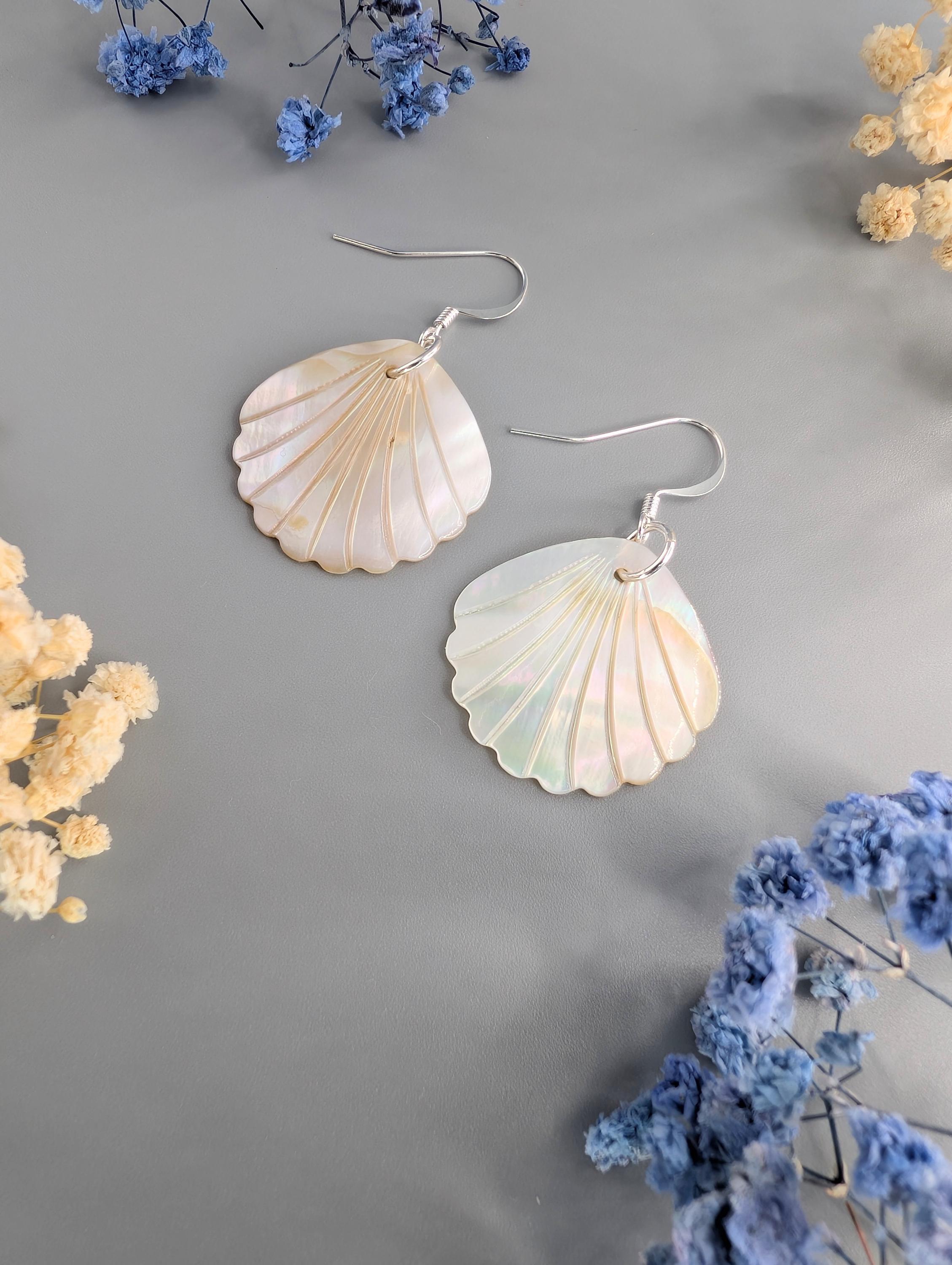 Real Shell Earing White Real Shell Earrings, Iridescent Seashell Jewellery, Natural ...