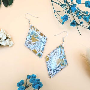 Blue and Yellow Botanical Earrings | Wildflower Dangle Earrings | Polymer Clay Jewellery | Nature Inspired | Silver Plated Hooks