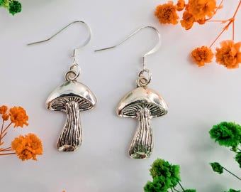 Silver Mushroom Earrings | Mushroom Jewellery | Fun Earrings | Cottagecore | Forager | Fungi Gift | Fairytale | Silver Plated Hooks