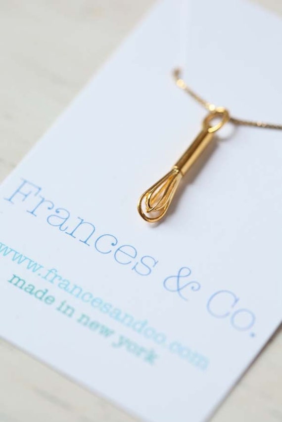 10k, 14k, 18k Solid Gold Whisk Pendant Necklace  - Solid Gold Kitchen Utensil Jewelry, Chef Gift