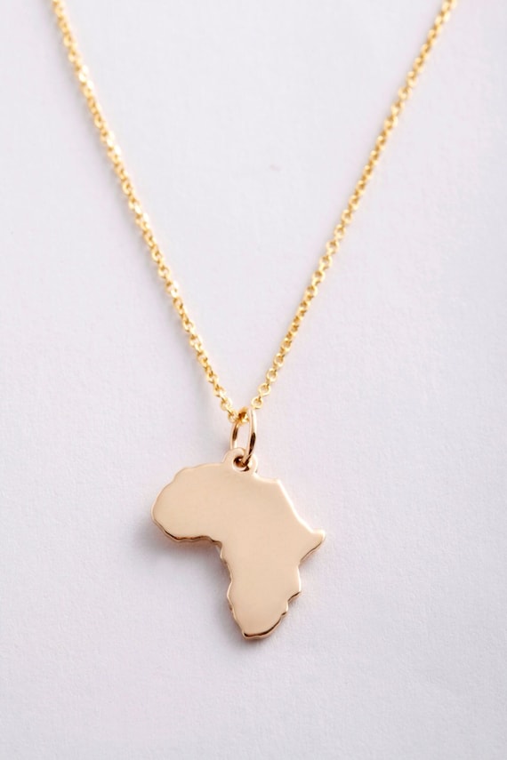 Small 10k, 14k, 18k Solid Gold Africa Pendant - Solid Gold Africa Map Charm