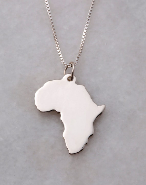 Large Sterling Silver Africa Pendant Necklace + Chain - Solid Silver Africa Map Charm, .925 Silver Travel Gift