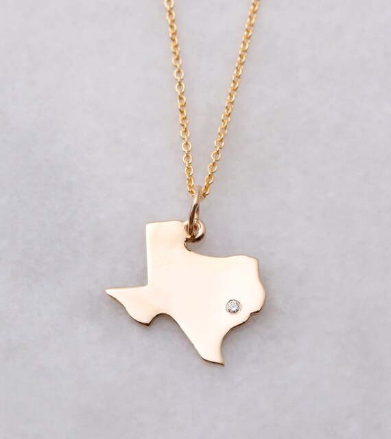 10k, 14k Solid Gold Texas Pendant + Diamond - Solid Gold Texas State Charm, Solid Gold Texas Map Jewelry